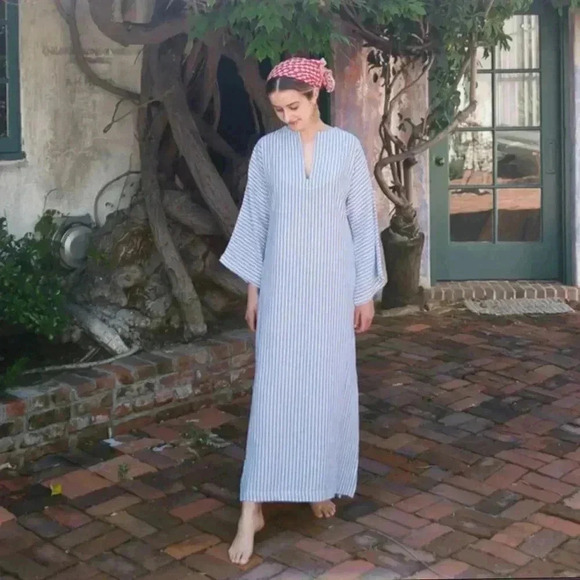 Olivia Joffrey Segovia Cabana Dress Sky Blue with Navy Pinstripe - Picture 1 of 5